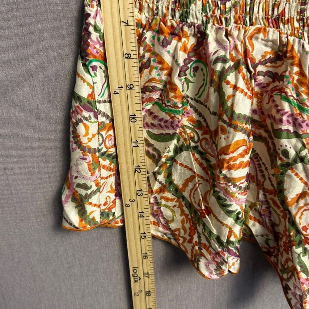 Zara Shorts XS Multicolor Paisley Smocked Ruffle Boho‎ Festival Summer High Rise